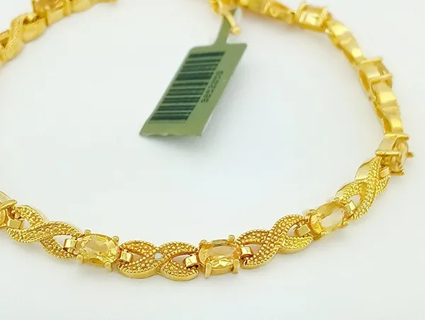 Authentic Gleaming Solar Radiance: 14K Gold-Plated Yellow Topaz and Diamond Talismanic Bracelet