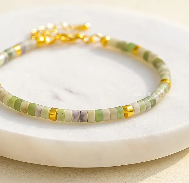 Authentic The Verdant Flow Talisman 18K Gold- Plated Green Jade Tube Bracelet