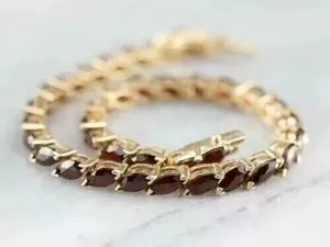 Authentic 8Ct Marquise Cut Lab-Created Red Garnet Tennis Bracelet 14K Yellow Gold Plated