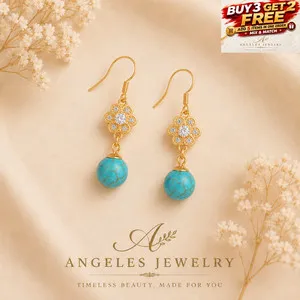 Authentic Celestial Bloom: Turquoise and Gold Ethereal Dangles