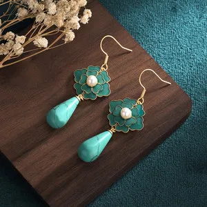 Authentic Celestial Turquoise Oracle Drop Earrings - 18K Gold Plated Intuition Talismans