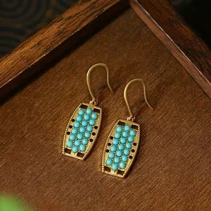 Authentic Bohemian Turquoise Gemstone Drop Earrings – 18K Gold Plated Hook Dainty Jewelry