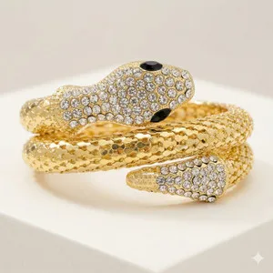 Authentic Serpentine Bliss: 18K Gold Plated Snake Charm Bracelet for the Empowered Woman