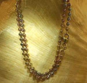 Authentic Trinity of Light: 3MM Italian Tricolor Gold Plated 925 Silver Sparkly DC Ball Bead Chain Necklace