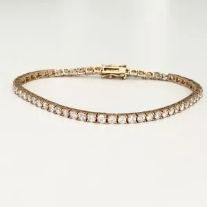 Authentic Ladies Clear CZ Round Yellow Gold Plated Sparkly Tennis Bracelet 8"