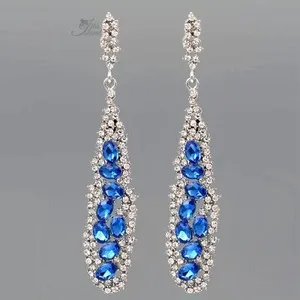 Authentic Sparkly Rhinestone Crystal Gold Plated Dangle Earrings 2.875" Wedding Party 458