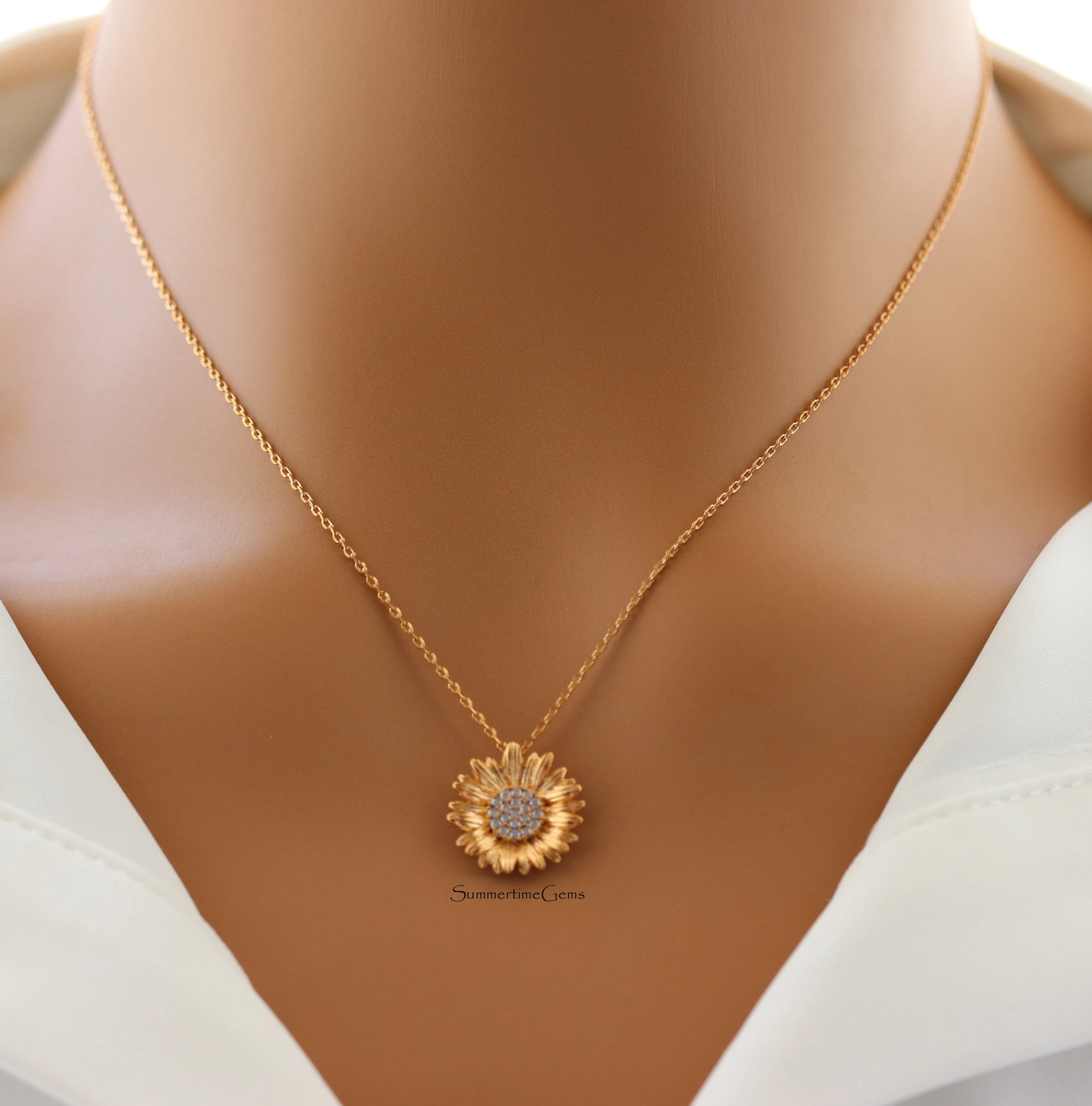 Authentic Sunflower of Radiant Joy: 18K Gold Plated Pendant Necklace