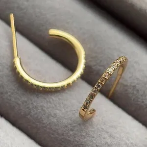 Authentic 14K Gold Plated Sparkly C Open Hoop Earrings in Pouch Sterling SilverJewelry