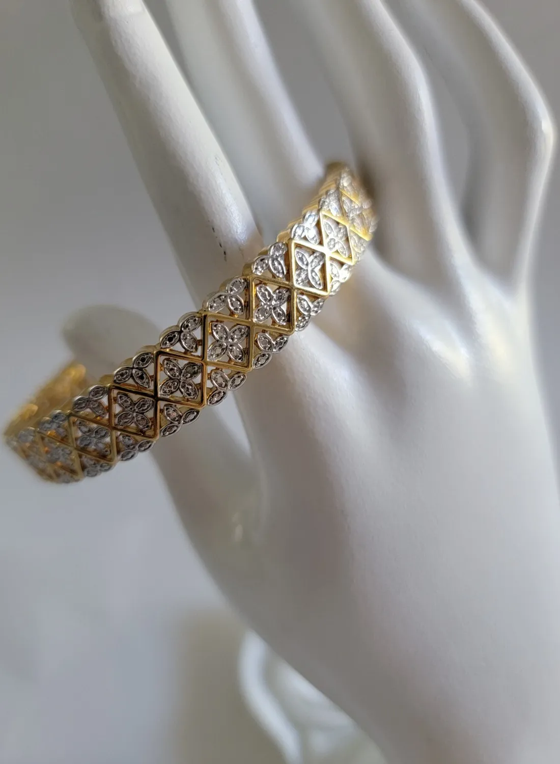 Authentic Sparkly Silver Pave Accent Gold Plated Cuff Bracelet by PAJ, 7"