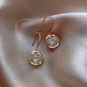 Authentic 18K Gold Plated Round CZ Dangle Earrings Sparkly Crystal Drop Earrings 395
