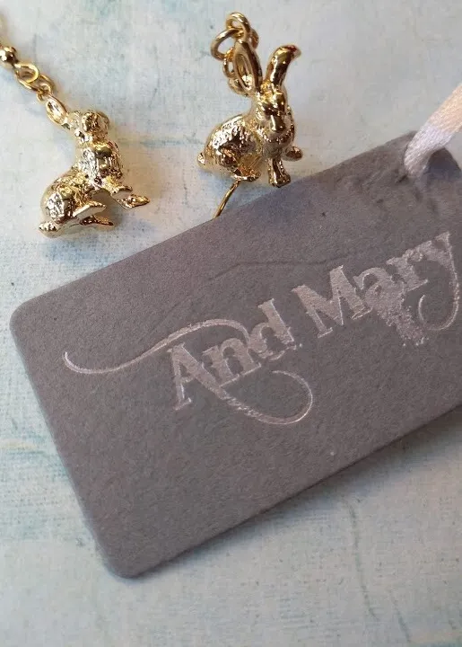 Authentic Gold Plated Bunny Rabbit Hare Charm Drop Earrings by And Mary