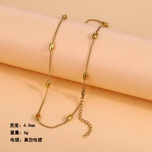 Authentic 14K Gold Plated 304 Stainless Jewelry Set Oval Rice Pendant Thin Snake Chain
