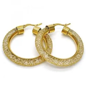 Authentic CZ Fillgree Medium Real Gold Plated Round Hoop Earrings 14k Gold Layered (45mm)