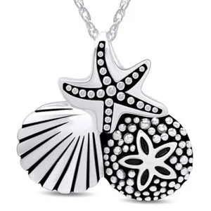 Authentic Nautical Sand Dollar Starfish Seashell Pendant 14K Gold Plated Sterling 18"