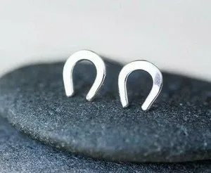 Authentic Celestial Horseshoe Charm Stud – 925 Silver with 14k White Gold Aura