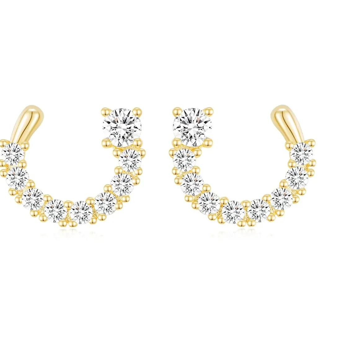 Authentic 925 Sterling Silver Post 14K Gold Plated Opened Horseshoe Shaped Studs Earrings