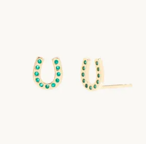 Authentic Radiant Verdant Fortune Horseshoe Studs in 14K Gold Plated Silver