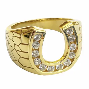 Authentic 14K Gold Plated Real Solid 925 Sterling Silver Lucky Horseshoe Nugget Ring CZ
