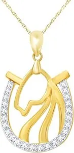 Authentic Horseshoe Horse Head Pendant 18" Necklace For Women Cubic Zirconia 925 Sterling