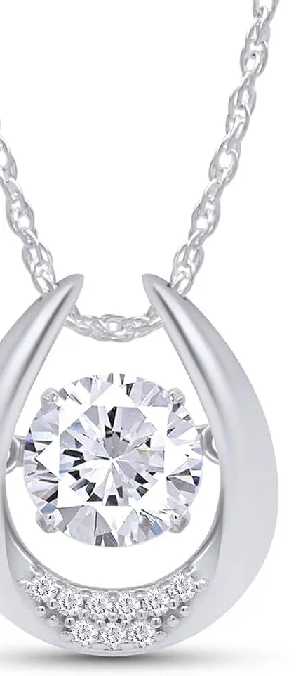 Authentic 4/5ct Round Cut Moissanite Horseshoe Pendant 18" Necklace 925 Sterling Silver