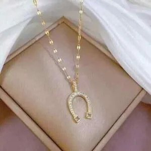 Authentic Shield of Good Fortune: 2Ct Lab Created Diamond Horseshoe Pendant Necklace