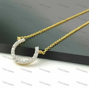 Authentic Moonlit Protection: 0.25 Ct Moissanite Horseshoe Pendant in Golden Radiance