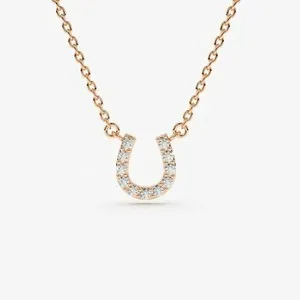 Authentic 0.10Ct Moissanite Rose Gold Plated Silver Mini Lucky HorseShoe Charm Necklace