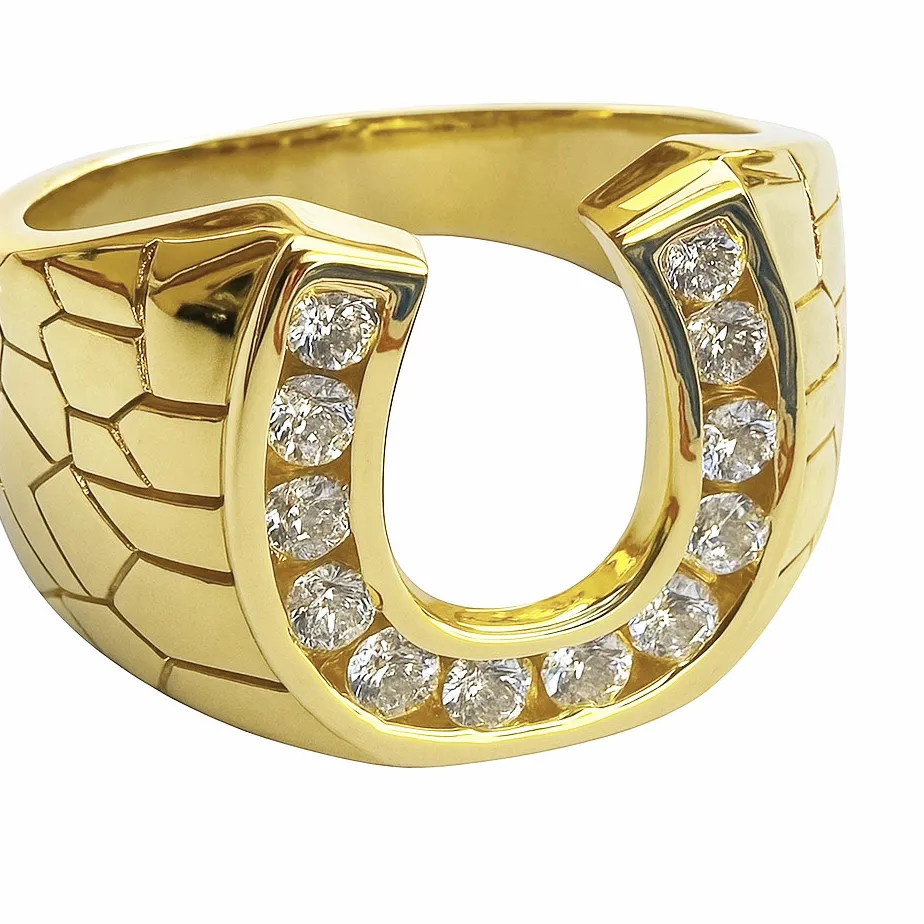 Authentic 14K Gold Plated Real Solid 925 Sterling Silver Lucky Horseshoe Nugget Ring CZ