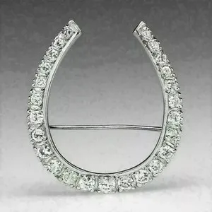 Authentic 3Ct Round Simulated Diamond Horseshoe Brooch Pin 14K White Gold Plated Silver