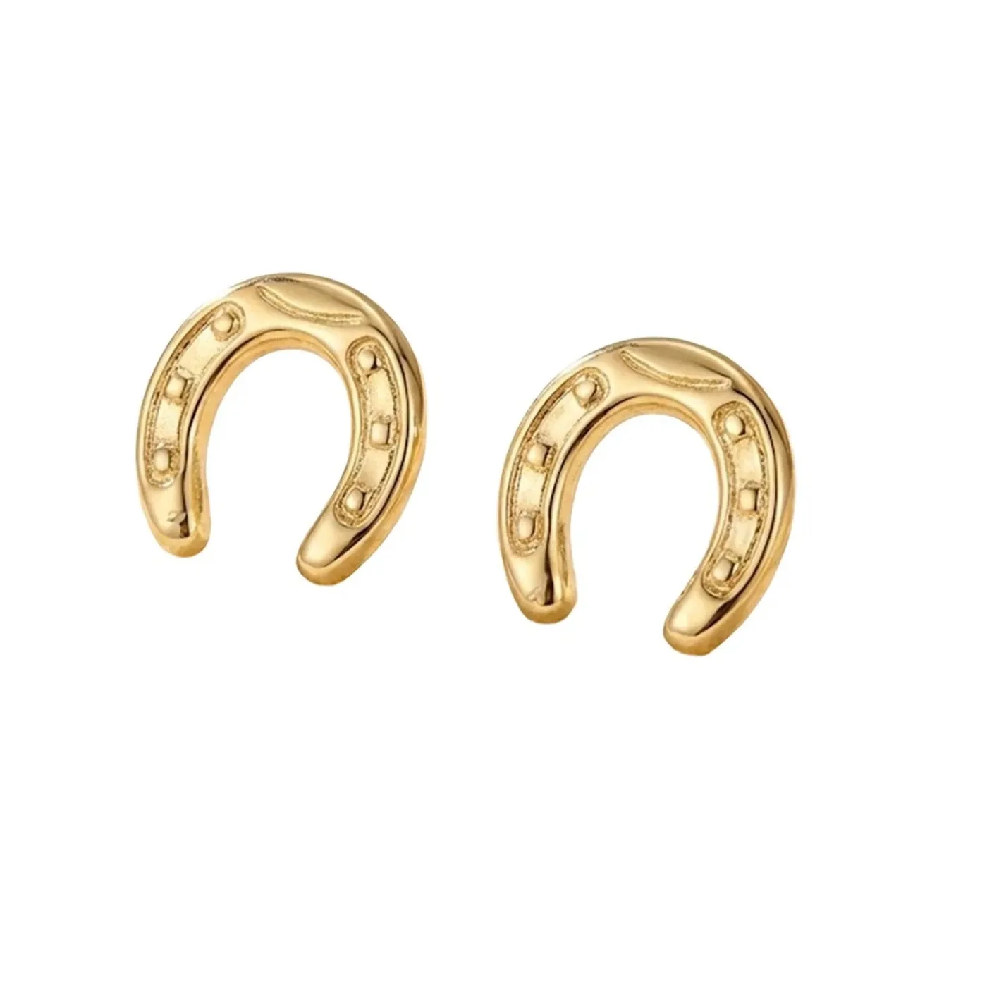 Authentic Horseshoe Women Stud Earrings Solid Metal 14K Yellow Gold Plated 925 Silver