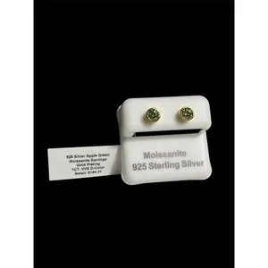 Authentic 925 Sterling Silver Gold Plated 1ct VVS D Apple Green Moissanite Stud Earrings