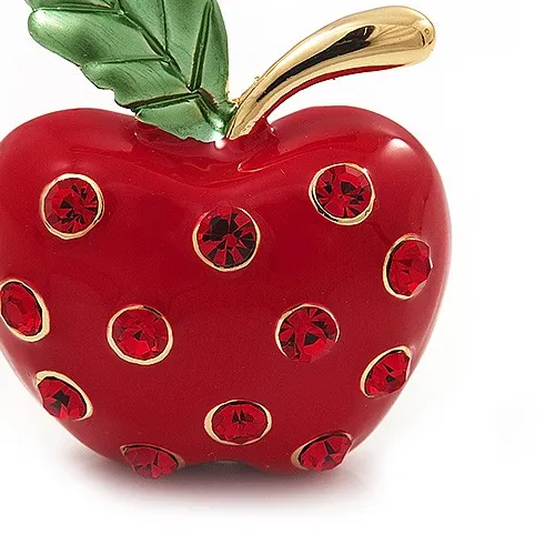 Authentic The Crimson Orchard Emblem: Radiant Gold-Plated Crystal Apple Brooch