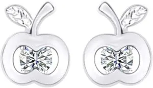 Authentic Apple Fruit Stud Earrings Simulated Birthstone 14K White Gold Plated Silver