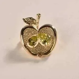 Authentic 2.00Ct Pear Cut Moissanite Peridot Apple Brooch Pin 14K Yellow Gold Plated