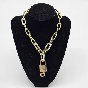 Authentic Authentic Louis Vuitton Lock & Key w/ Unbranded Gold Plated Gold Chain Necklace#