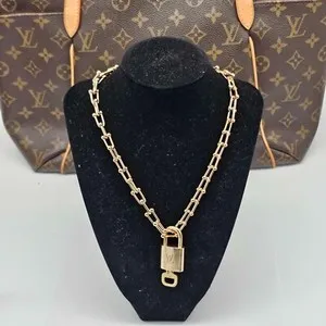 Authentic Authentic Louis Vuitton Lock & Key w/ Unbranded Gold Plated Gold Chain Necklace