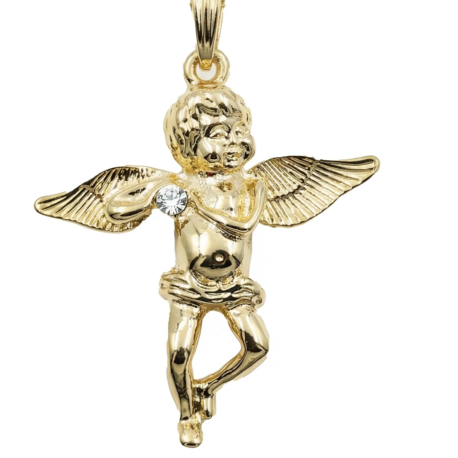 Authentic Guardian Of Light Gold- Plated Prayer Angel Cherub Pendant Necklace