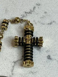 Authentic STEELTIME Mens Gold Plated Stainless Steel Beaded Classic Rosary Prayer Necklace