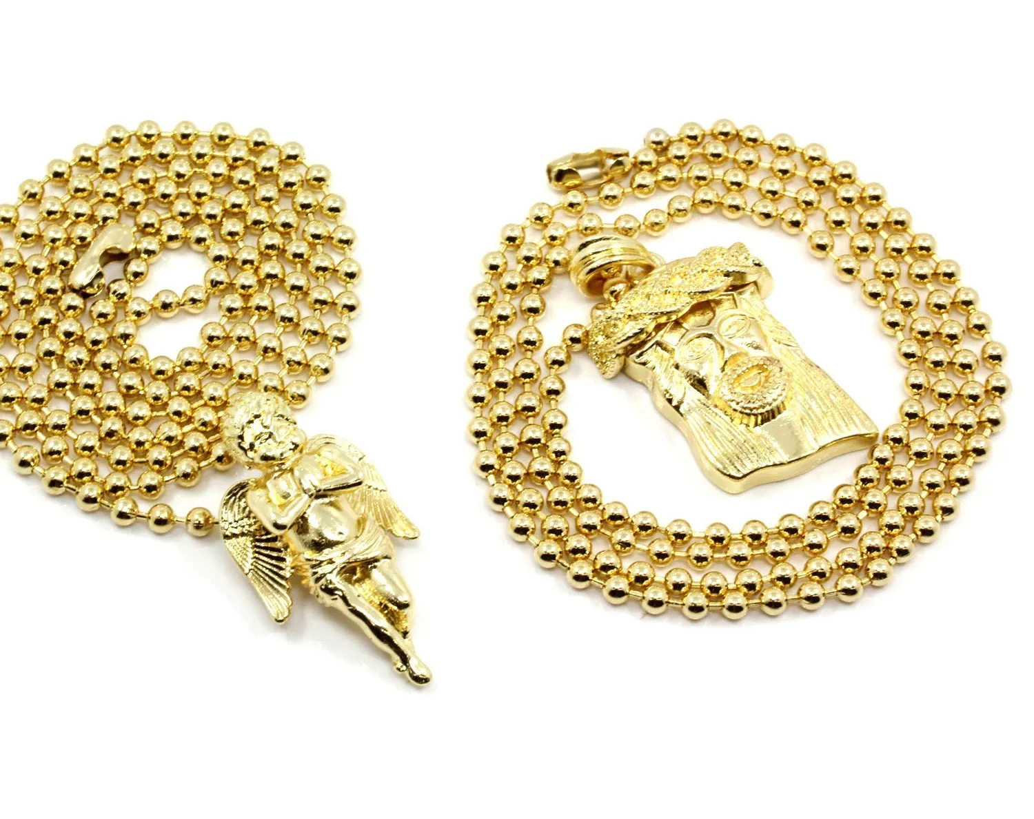 Authentic Celestial Guardian Gold-Plated Jesus and Angel Micro Pendant and Ball Chain Set