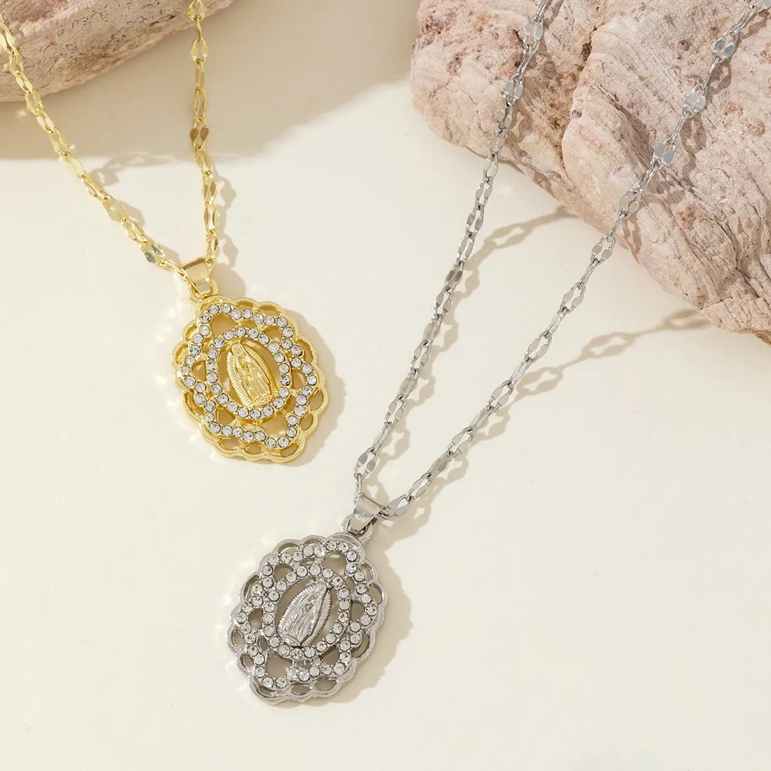 Authentic Religious Virgin Mary Pendant Necklace Stainless Steel Chain Gold Color Faith Prayer Jewelry Women Catholic Charm Gift​