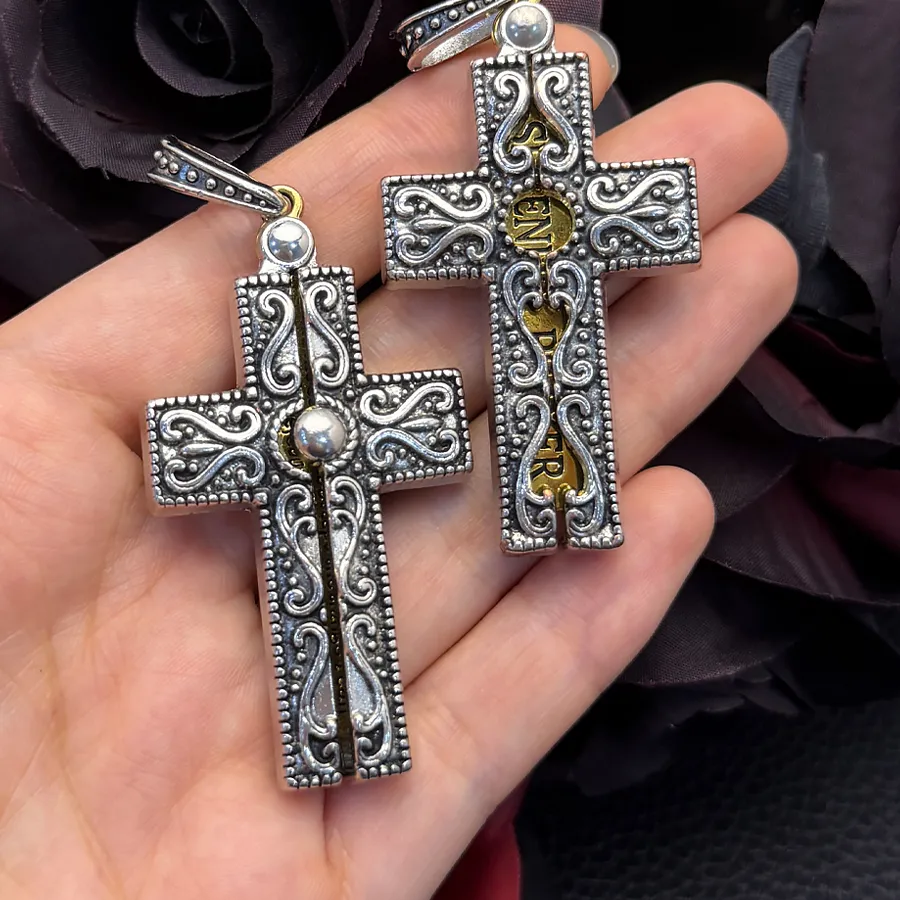 Authentic 1PC Serenity Prayer Split Cross Charms Two Tone Silver Gold Filigree Pendants for DIY Religious Christian Handmade Jewelry