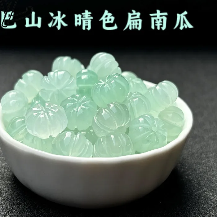 Authentic Verdant Harvest Talismans Ten Natural Green Jadeite Pumpkin Beads