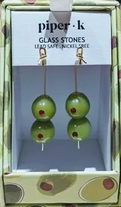 Authentic Piper K Martini Olives Gold Plated Earrings Red Glass Stones GIFT BOX NEW!