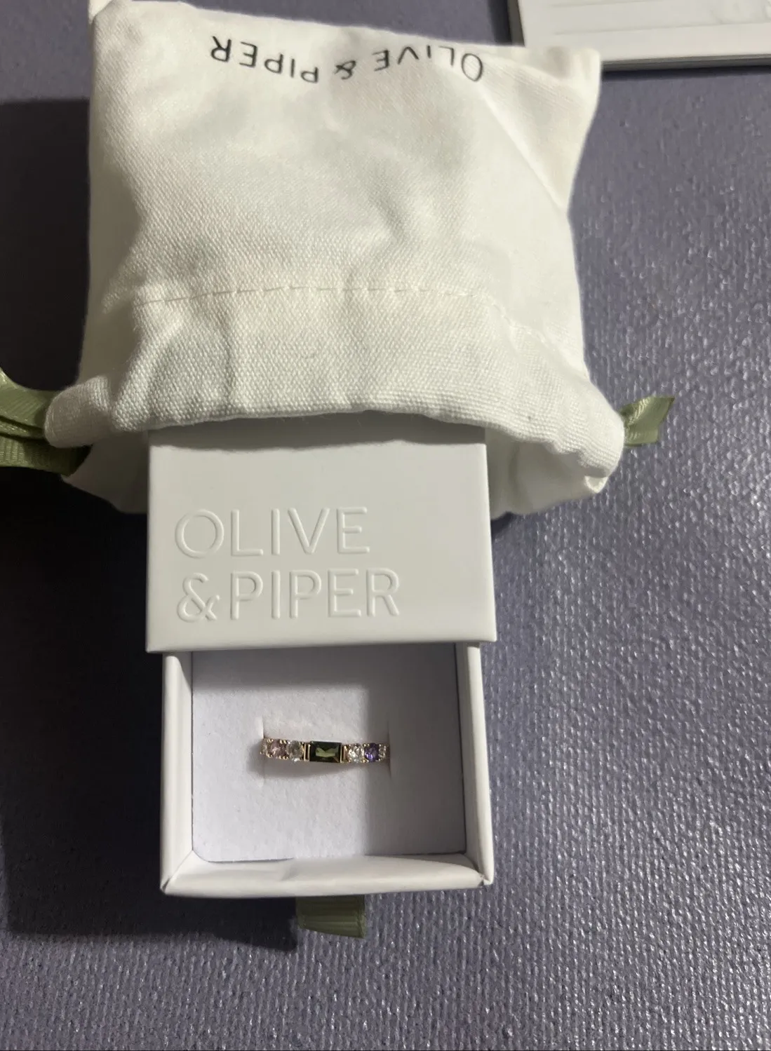 Authentic OLIVE AND PIPER Vale Ring Gold Plated with multiple colors jewels size 8