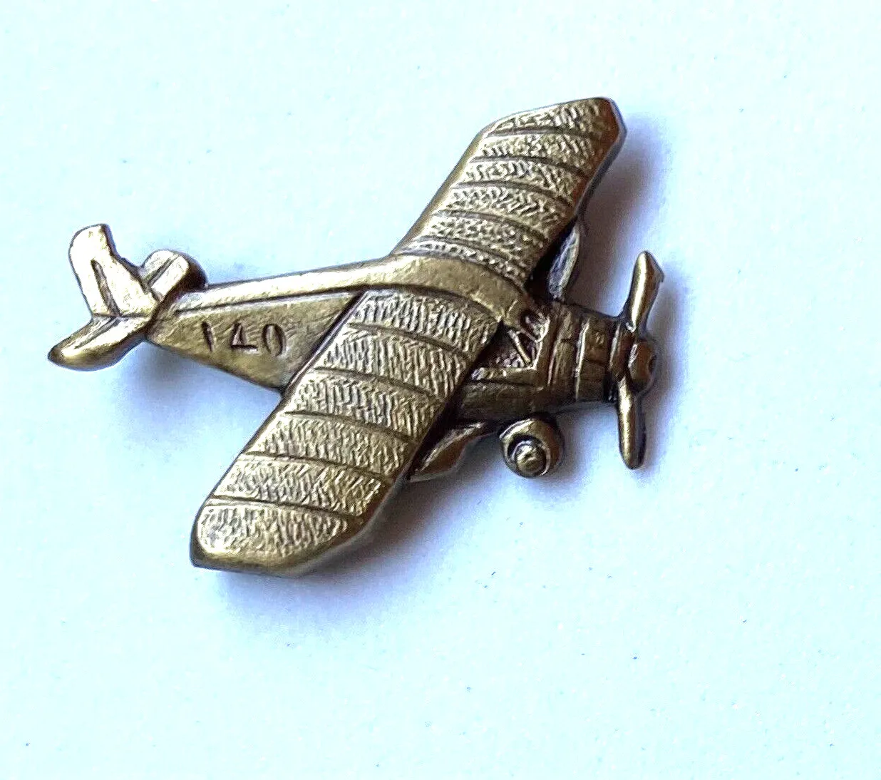 Authentic Men's TIE TAC WITH GOLD PLATED CHAIN -SOLID BRASS PIPER CUB PLANE  DESIGN