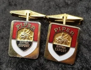 Authentic Pair Of Vintage Gold Plated Enamel Cufflinks - Piper Extra Export Beer 
