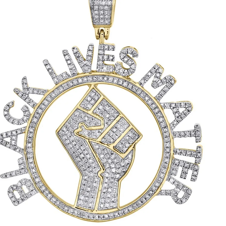 Authentic 0.80 ctw Simulated Diamond 14K Yellow Gold Plated Black Lives Matter Pendant 2"