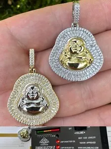 Authentic Buddha Pendant Real Moissanite Solid 925 Silver / 14k Gold Plated Iced Necklace