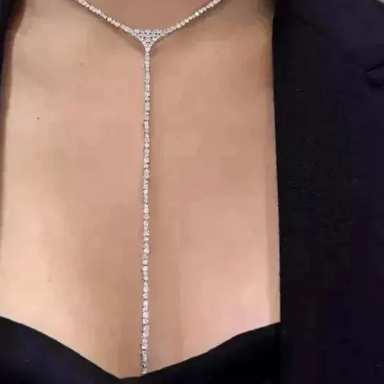 Authentic 11Ct Round Cut Lab Created Diamond Women's Lariat Necklace 14K White Gold Plated