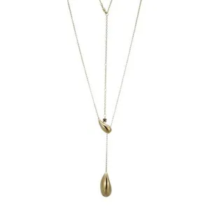 Authentic 18"+4" Yellow Gold-Plated 925 Silver Teardrop Lariat Necklace by ELLE
